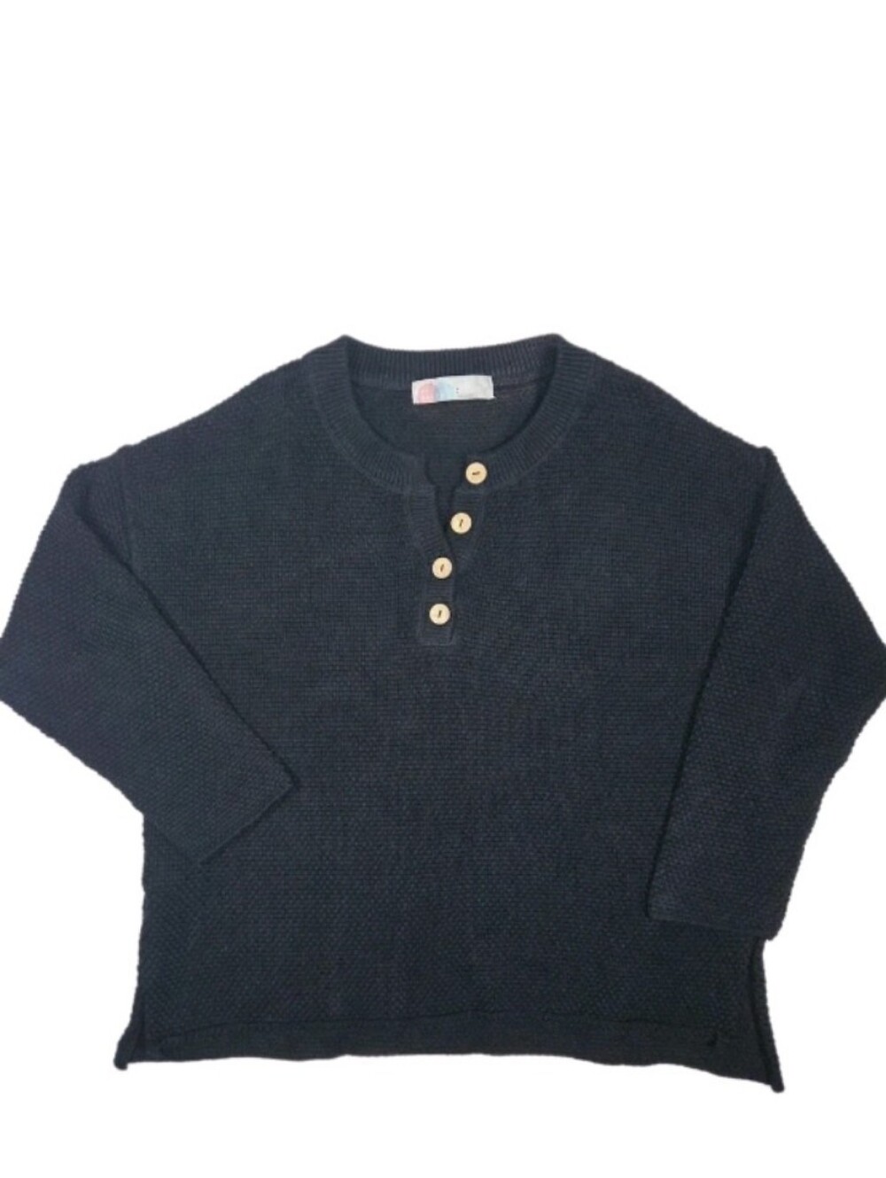Free People Beach Hailee Waffle Knit Henley Sweater Size S Black Lagenlook
